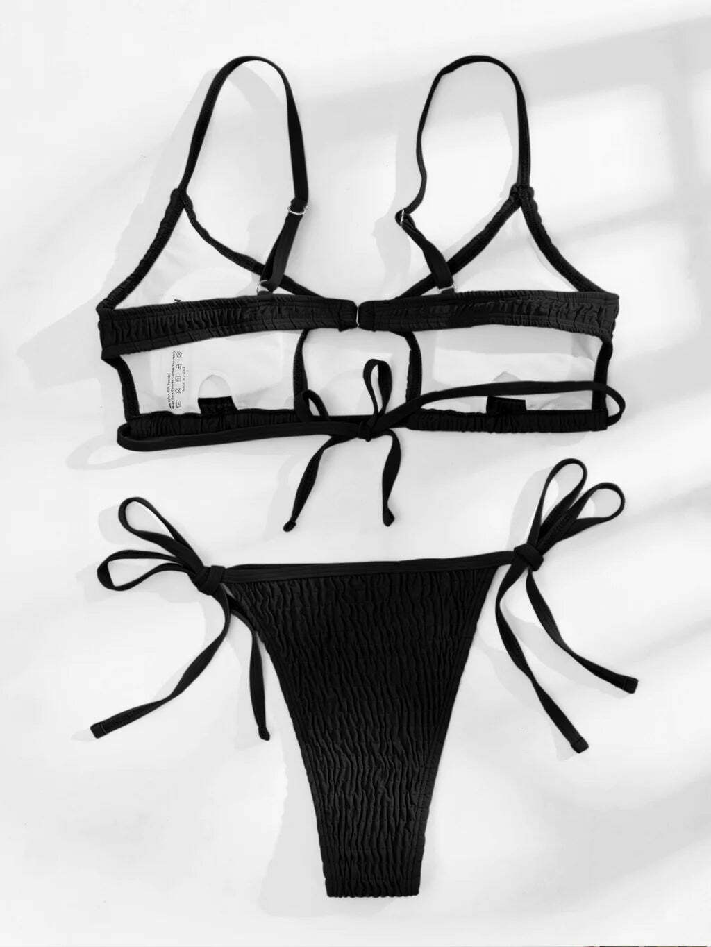 Y2K Fashion Solid Color Hollow Pleats Bikini - Coquette Aesthetic Grunge Style Retro Swimwear