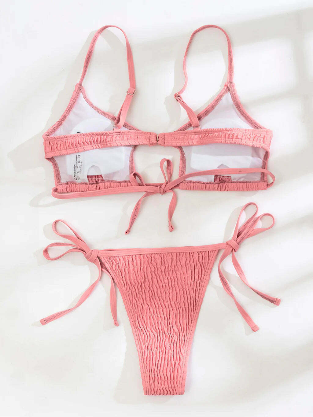 Y2K Fashion Solid Color Hollow Pleats Bikini - Coquette Aesthetic Grunge Style Retro Swimwear