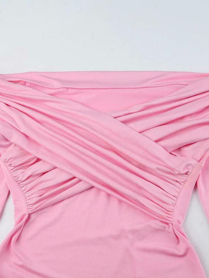 Y2K Fashion Solid Crossover Pleated Tee - Coquette Grunge Aesthetic Cute Tops & Cargo Skirt
