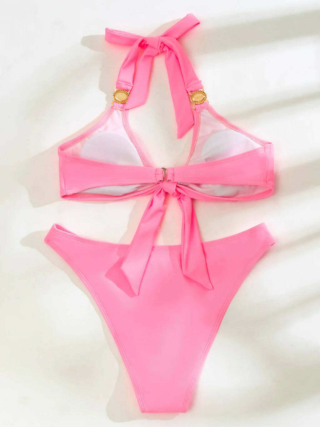 Y2K Fashion Split Gathered Deep V Tether Backless Bikini - Coquette Aesthetic Grunge Style