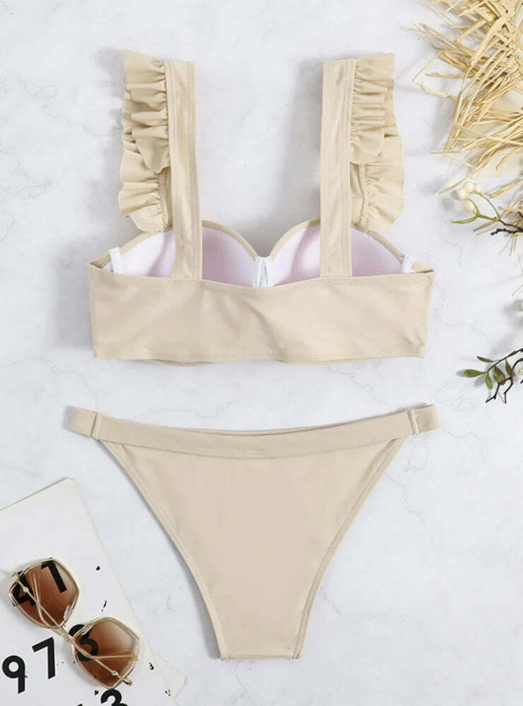 Y2K Fashion Split Hard Cup Pleated Swimsuit with Flash Strap