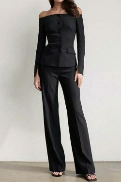 Y2K Fashion Strapless Suit: Elegant Fitted Coquette Aesthetic Outfit for Women