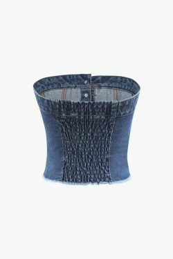 Y2K Fashion Strapless Top with Frayed Hem - Coquette Aesthetic, Grunge Style, Cute Tops