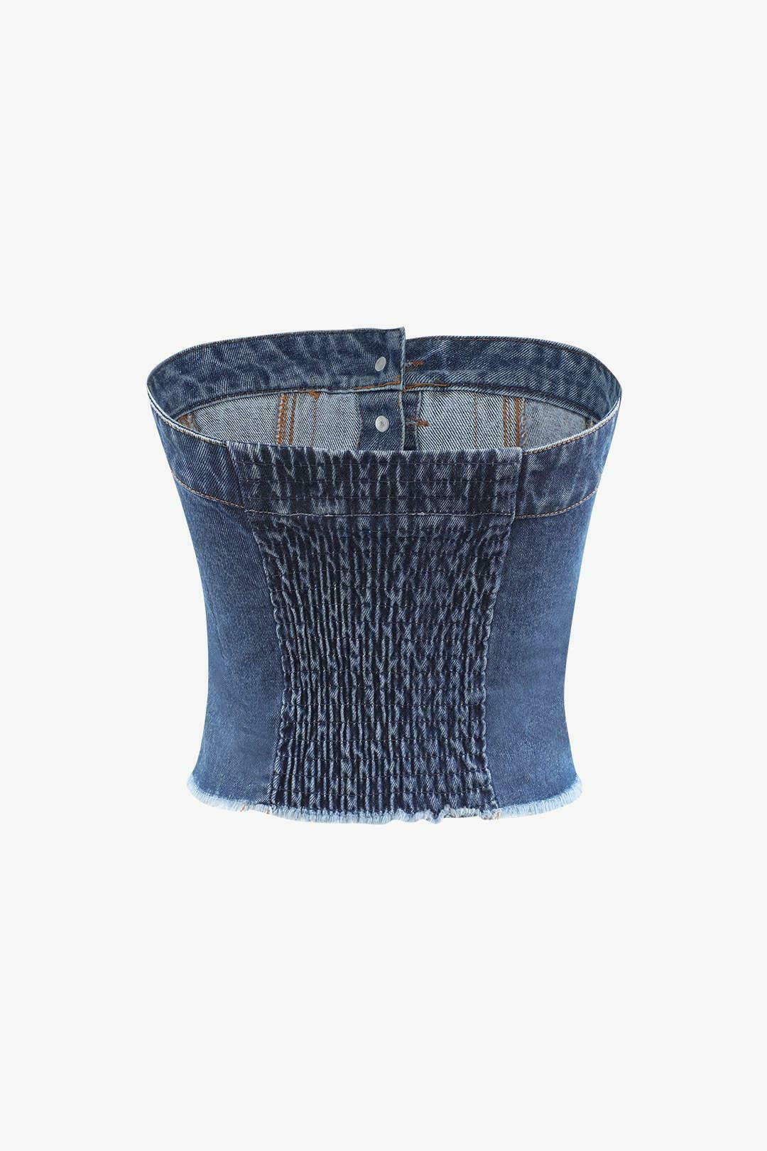 Y2K Fashion Strapless Top with Frayed Hem - Coquette Aesthetic, Grunge Style, Cute Tops