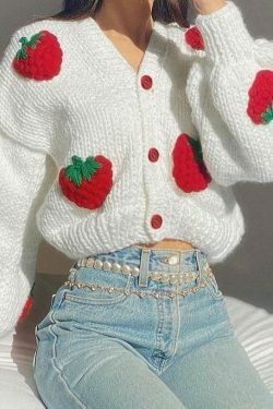 Y2K Fashion Strawberry Knitted Cardigan - Coquette Aesthetic Grunge Style