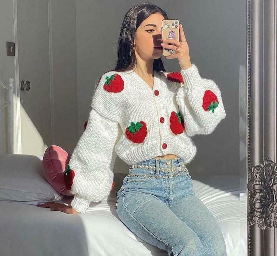 Y2K Fashion Strawberry Knitted Cardigan - Coquette Aesthetic Grunge Style