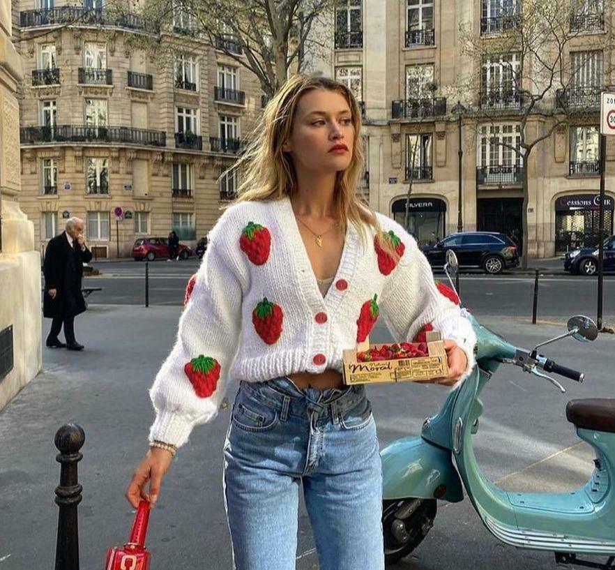 Y2K Fashion Strawberry Knitted Cardigan - Coquette Aesthetic Grunge Style