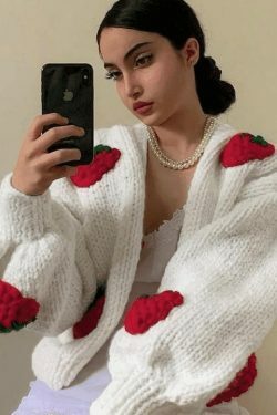 Y2K Fashion Strawberry Knitted Cardigan - Coquette Aesthetic Grunge Style