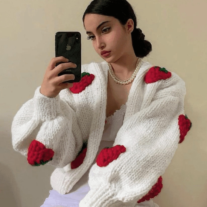 Y2K Fashion Strawberry Knitted Cardigan - Coquette Aesthetic Grunge Style