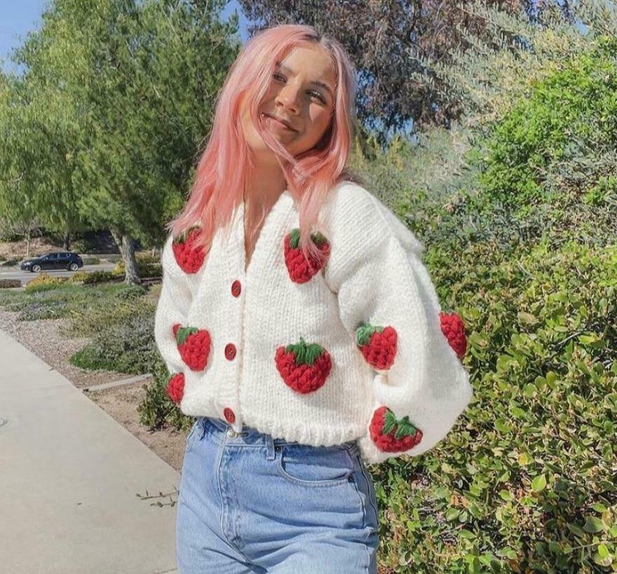 Y2K Fashion Strawberry Knitted Cardigan - Coquette Aesthetic Grunge Style