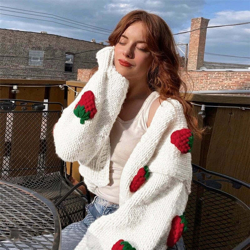Y2K Fashion Strawberry Knitted Cardigan - Coquette Aesthetic Grunge Style