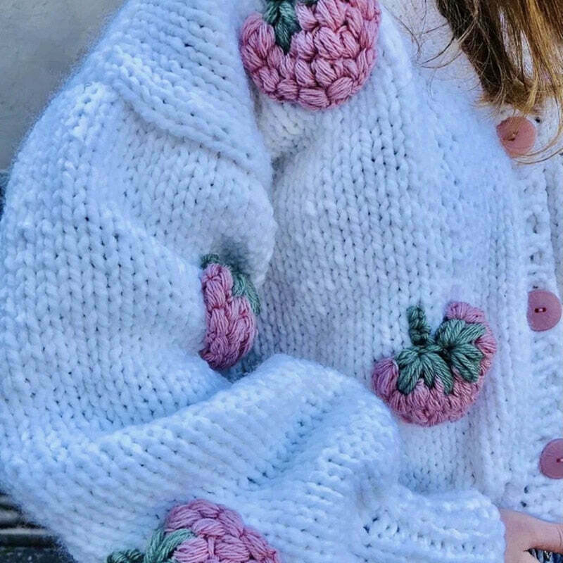 Y2K Fashion Strawberry Knitted Cardigan - Coquette Aesthetic Grunge Style