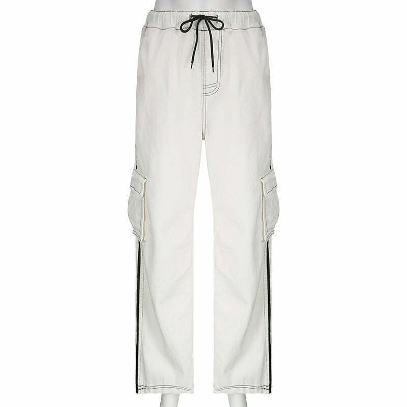 Y2K Fashion Street Cinch Stitched Cargo Pants - Coquette Aesthetic Grunge Style Women's Fashion