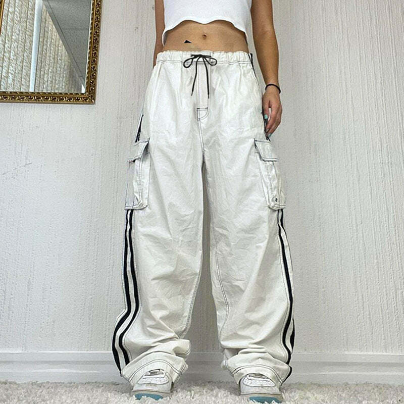 Y2K Fashion Street Cinch Stitched Cargo Pants - Coquette Aesthetic Grunge Style Women's Fashion