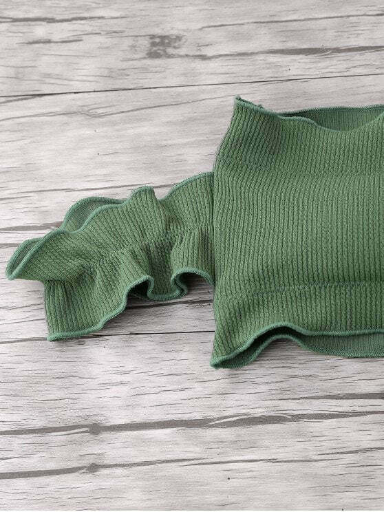 Y2K Fashion Trend: Off-Shoulder Ruffles Ribbed Bikini - Grunge & Coquette Aesthetic Swimwear