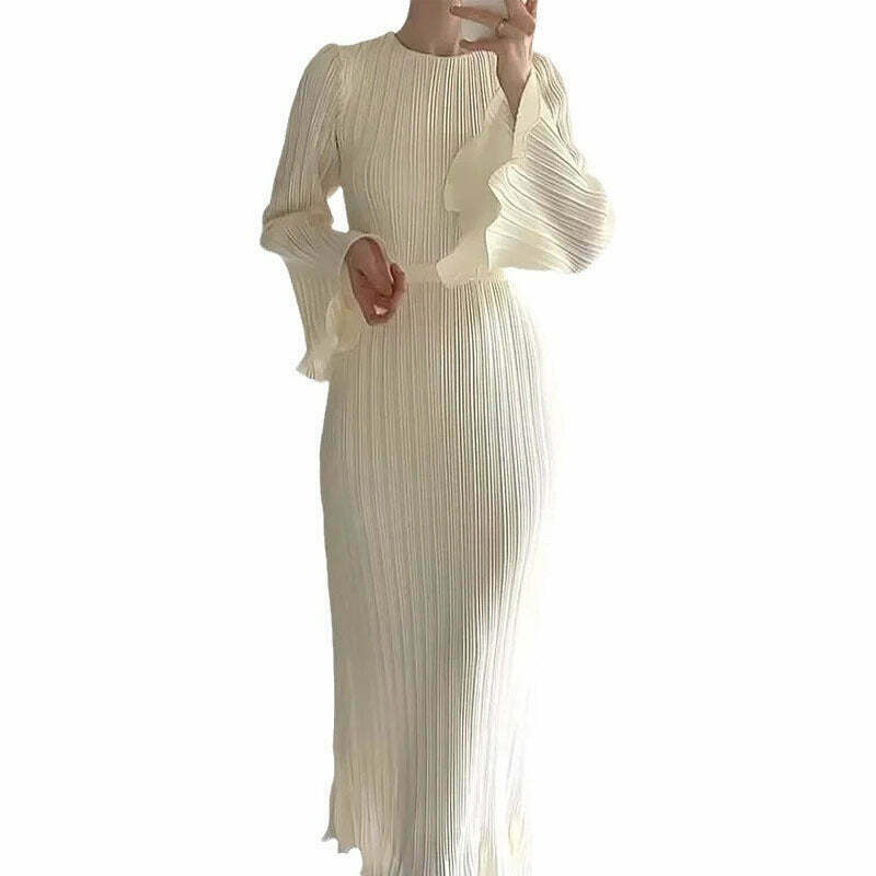 Y2K Fashion Trumpet Sleeve Slim Long Dress for Women - Coquette Aesthetic Grunge Style Outfit