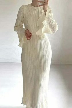 Y2K Fashion Trumpet Sleeve Slim Long Dress for Women - Coquette Aesthetic Grunge Style Outfit