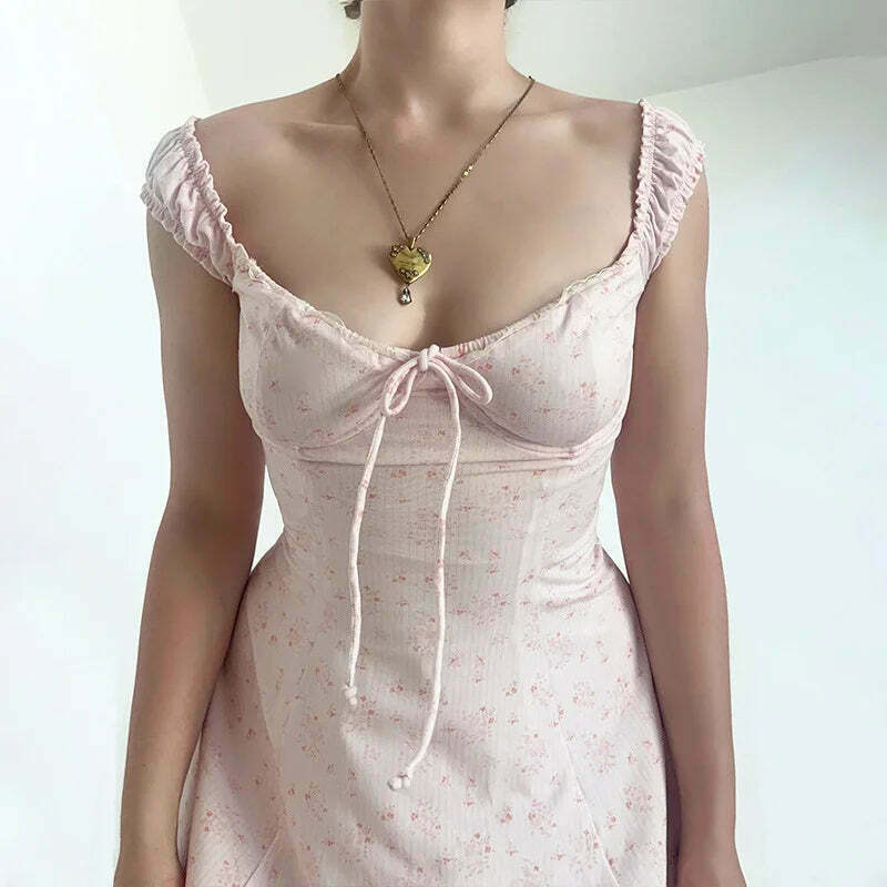 Y2K Fashion Tulip Twirl Tie-Up Dress - Coquette Aesthetic Grunge Style - Cute Tops & Cargo Skirt