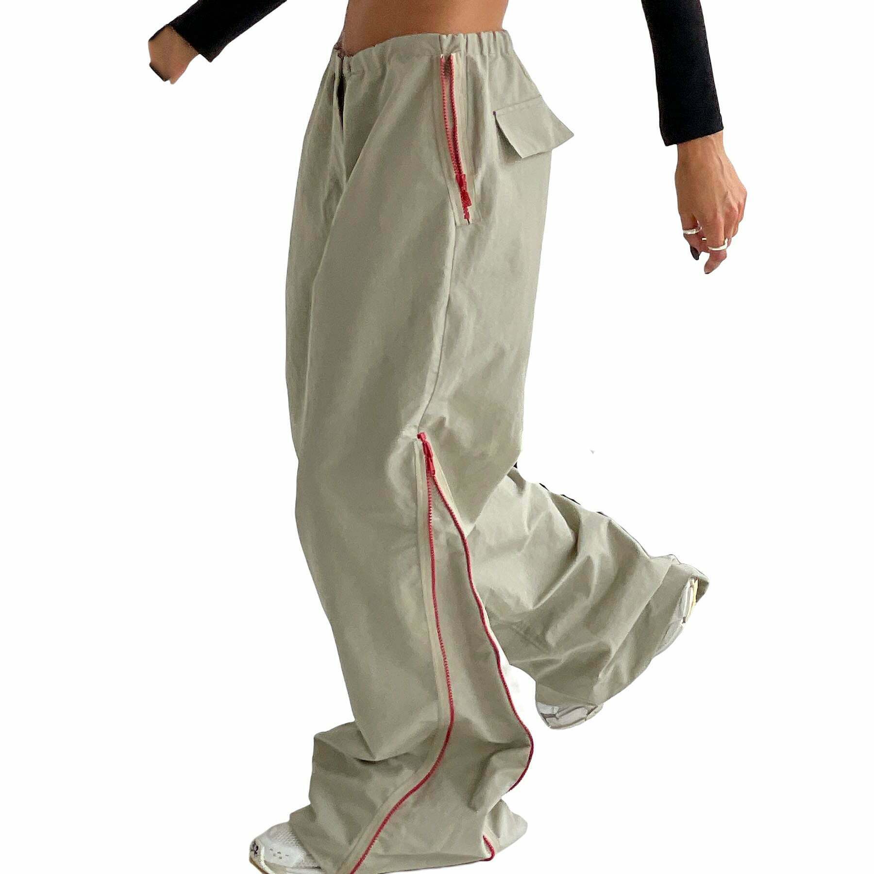 Y2K Fashion Urban Style Draped Wide-Leg Pants with Zipper Detail