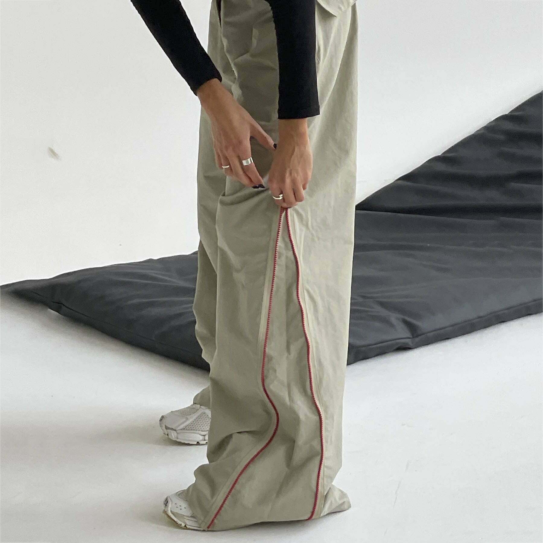 Y2K Fashion Urban Style Draped Wide-Leg Pants with Zipper Detail