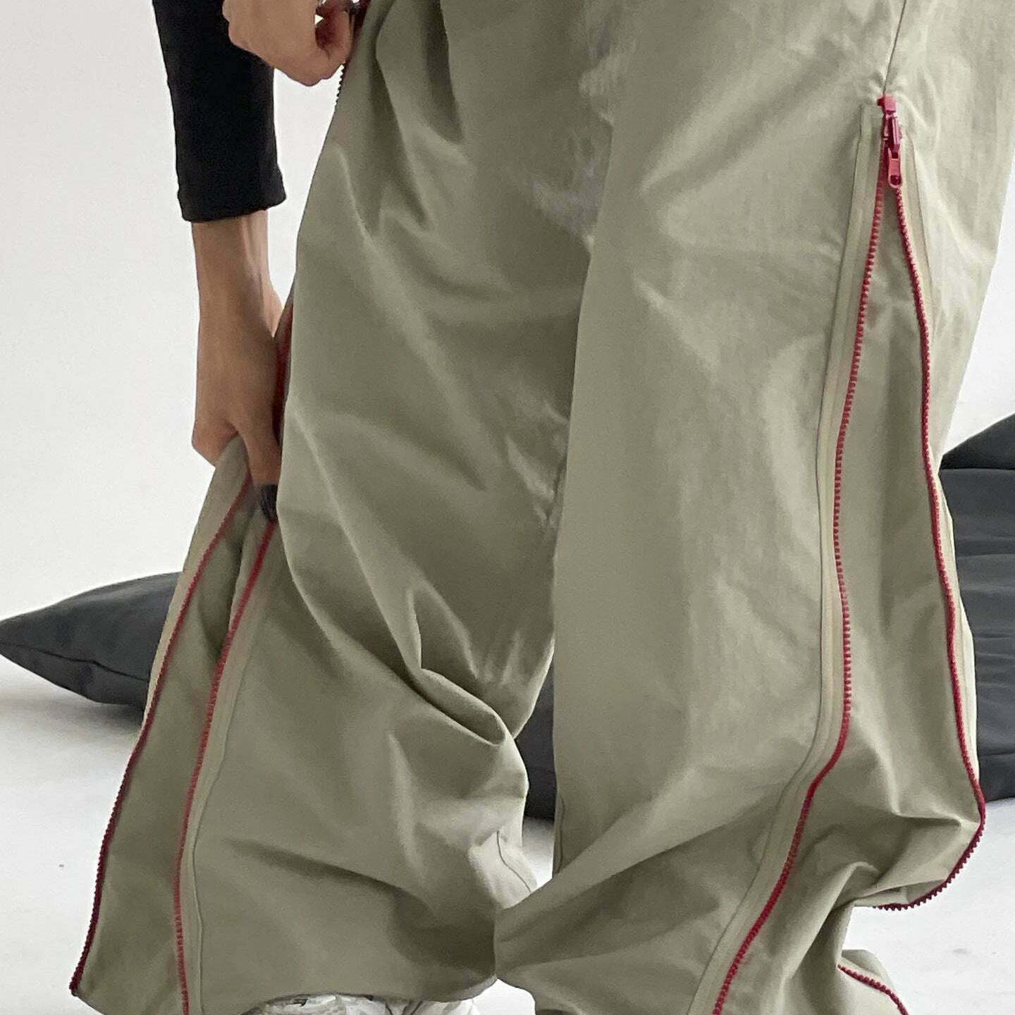 Y2K Fashion Urban Style Draped Wide-Leg Pants with Zipper Detail