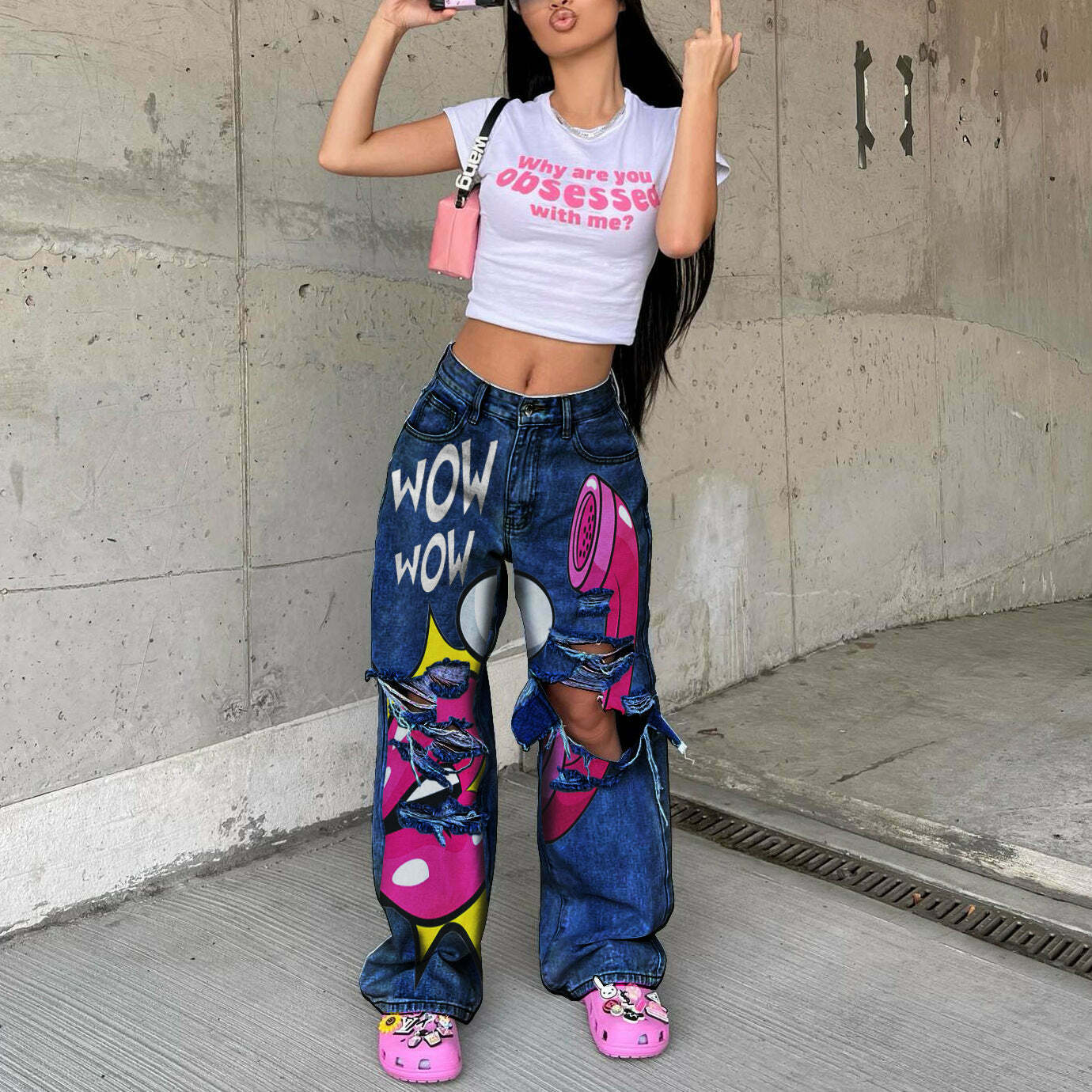Y2K Fashion Wide Leg Jeans with Raw Edges and Holes - Coquette Aesthetic Grunge Style Cargo Skirt