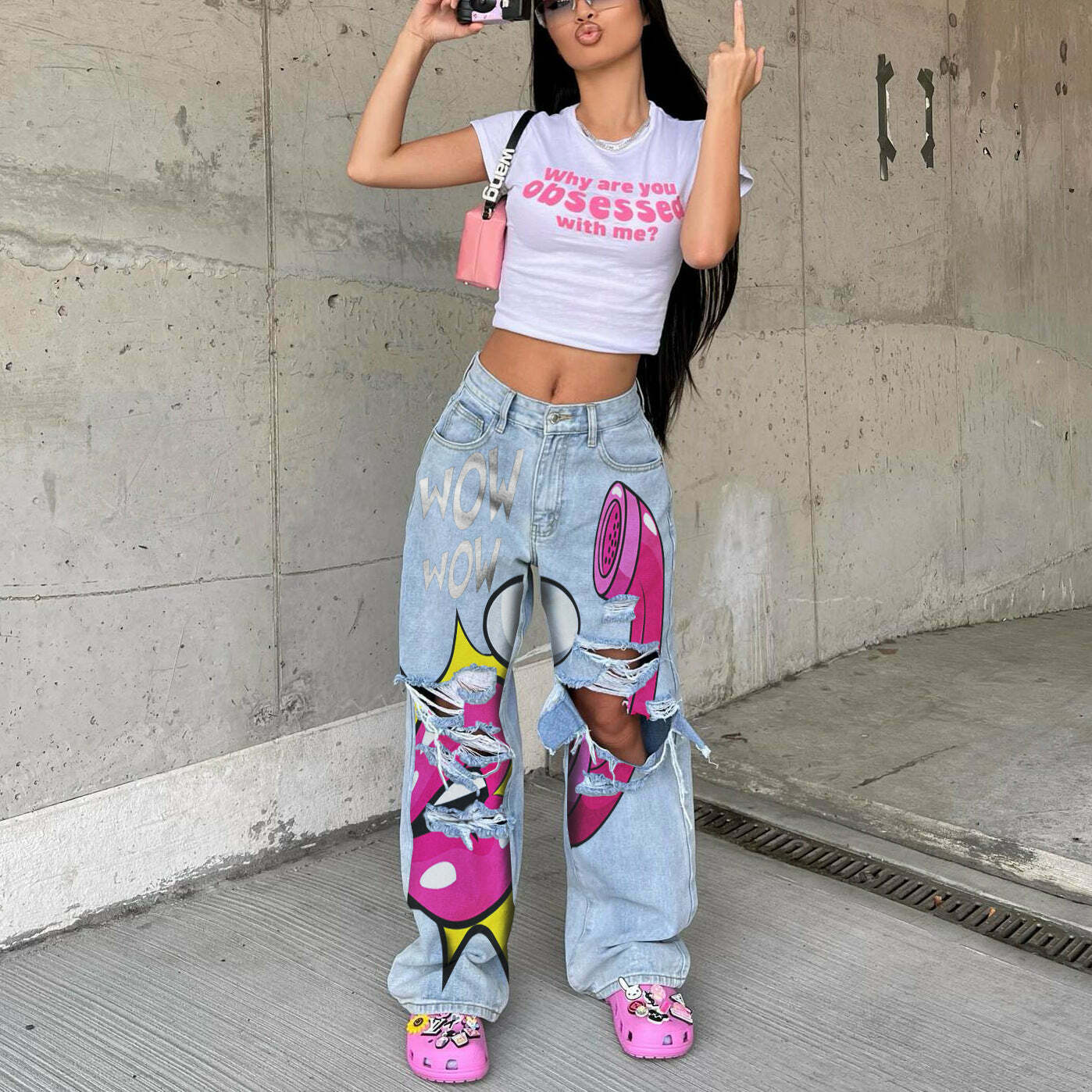 Y2K Fashion Wide Leg Jeans with Raw Edges and Holes - Coquette Aesthetic Grunge Style Cargo Skirt