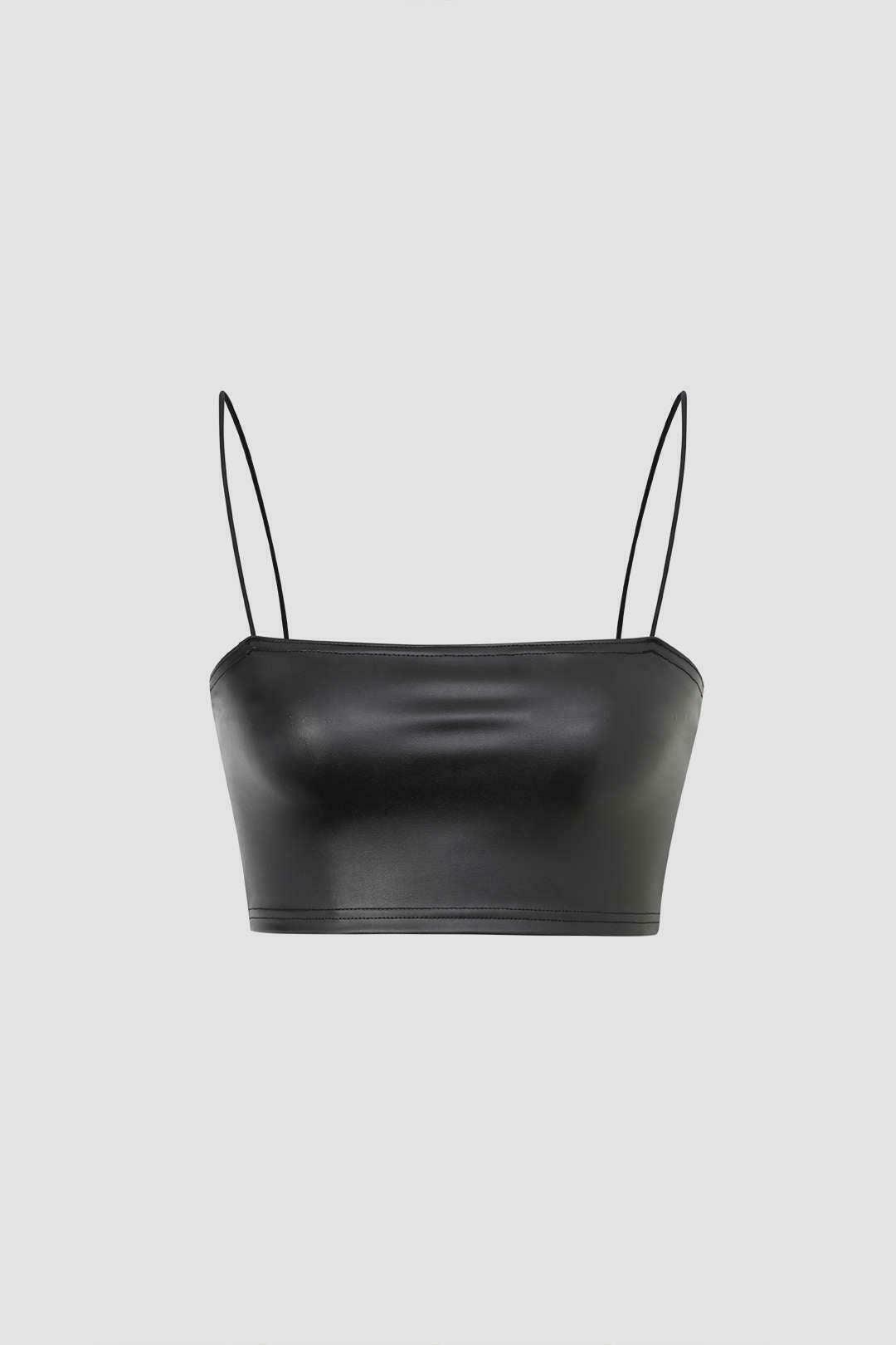 Y2K Faux Leather Crop Cami Top for Women - Coquette Aesthetic Grunge Style & Pastel Goth Vibes