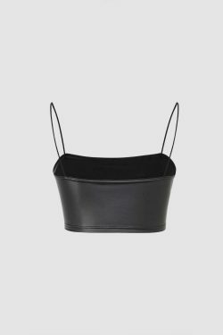 Y2K Faux Leather Crop Cami Top for Women - Coquette Aesthetic Grunge Style & Pastel Goth Vibes