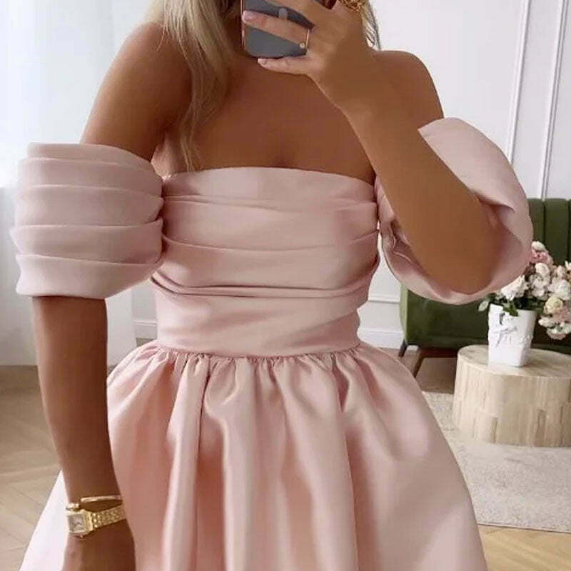 Y2K Feifei Sleeve Tube Top Dress: Coquette Aesthetic Pleated Fashion
