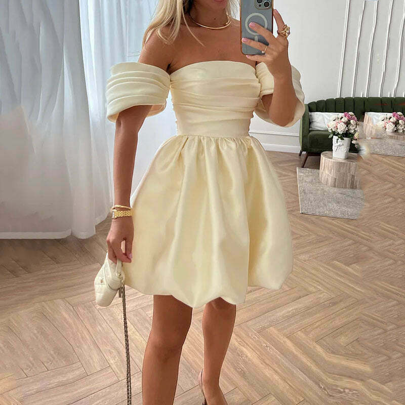 Y2K Feifei Sleeve Tube Top Dress: Coquette Aesthetic Pleated Fashion