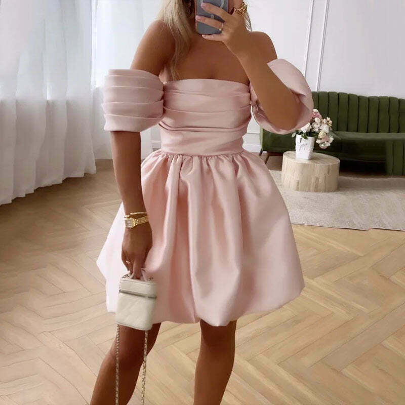 Y2K Feifei Sleeve Tube Top Dress: Coquette Aesthetic Pleated Fashion