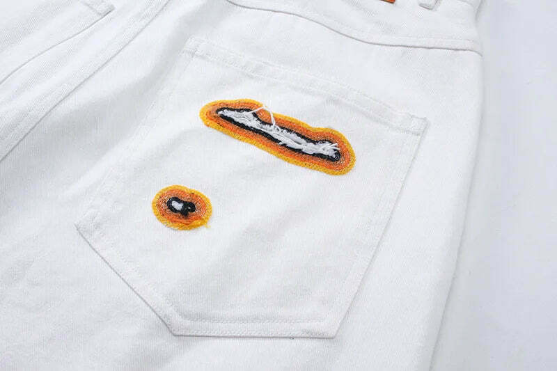Y2K Flame Embroidered Baggy Jeans - Coquette Aesthetic Grunge Style Women's Fashion