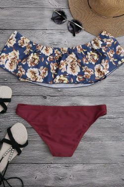 Y2K Floral Bikini: Off The Shoulder Overlay for Coquette Aesthetic and Grunge Style