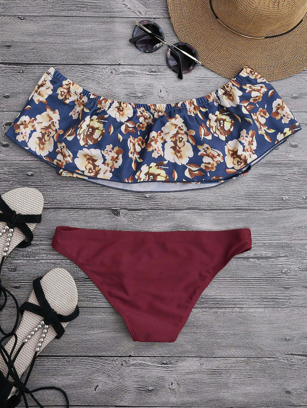 Y2K Floral Bikini: Off The Shoulder Overlay for Coquette Aesthetic and Grunge Style
