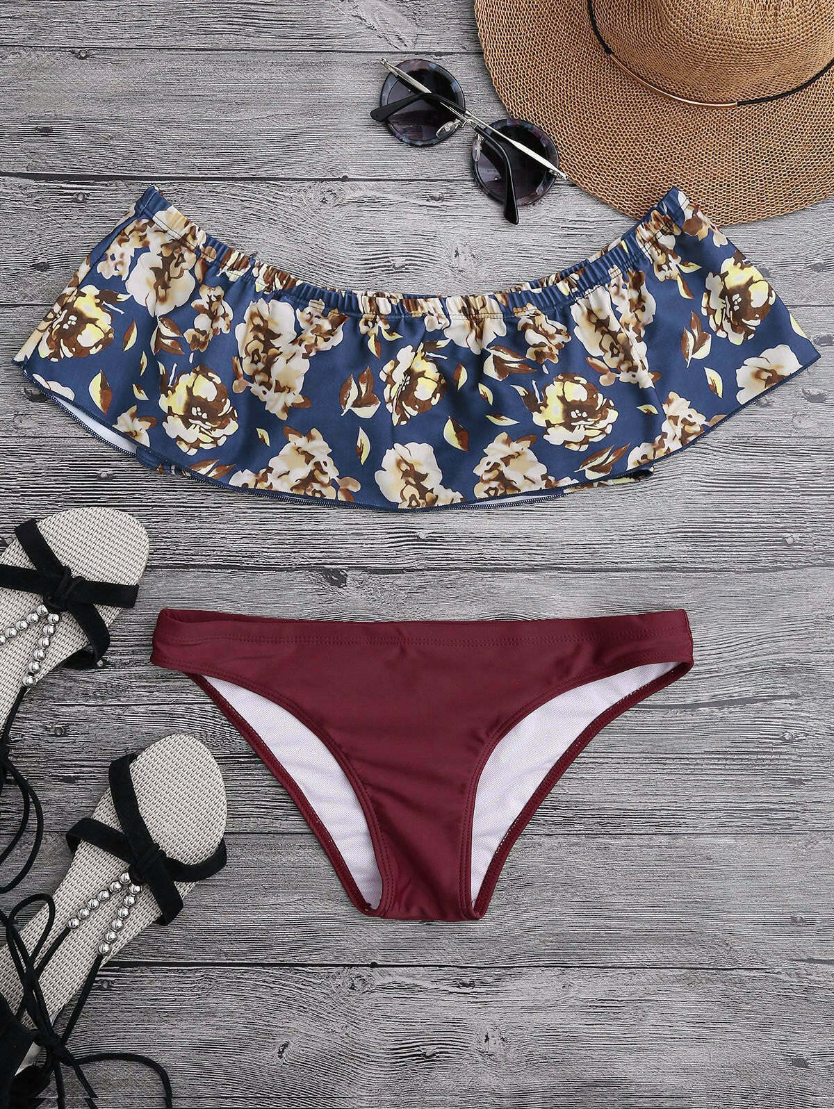 Y2K Floral Bikini: Off The Shoulder Overlay for Coquette Aesthetic and Grunge Style