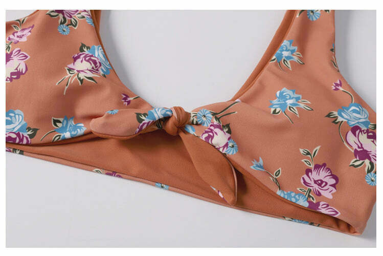 Y2K Floral Braided Bikini Set with Front Knot - Coquette Aesthetic Swimwear