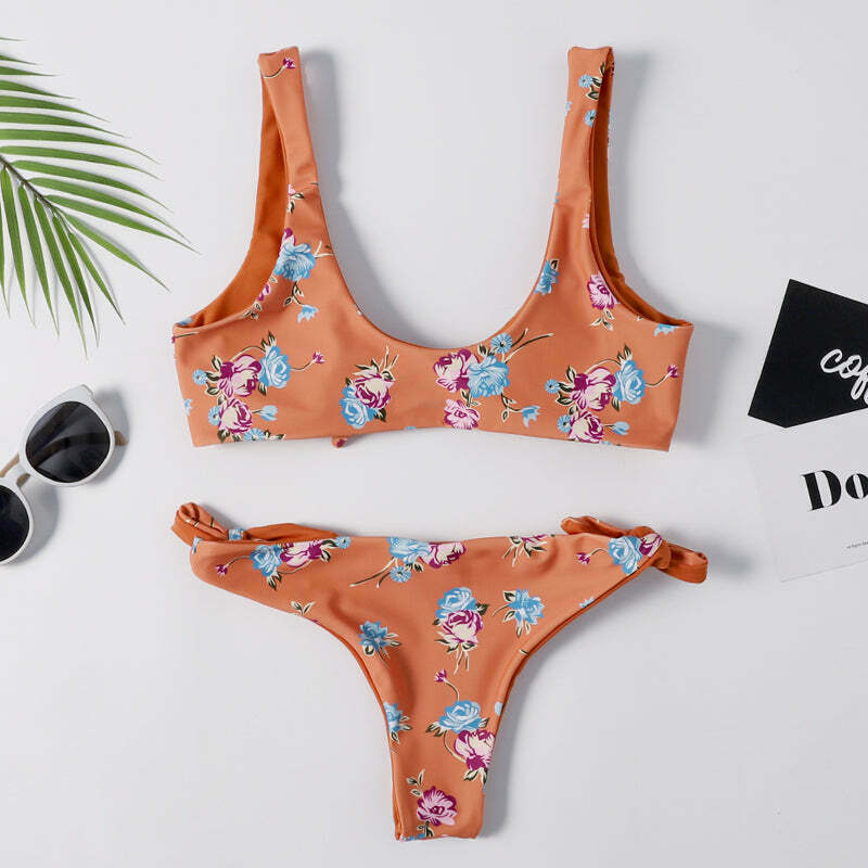 Y2K Floral Braided Bikini Set with Front Knot - Coquette Aesthetic Swimwear