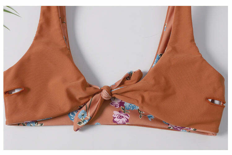 Y2K Floral Braided Bikini Set with Front Knot - Coquette Aesthetic Swimwear