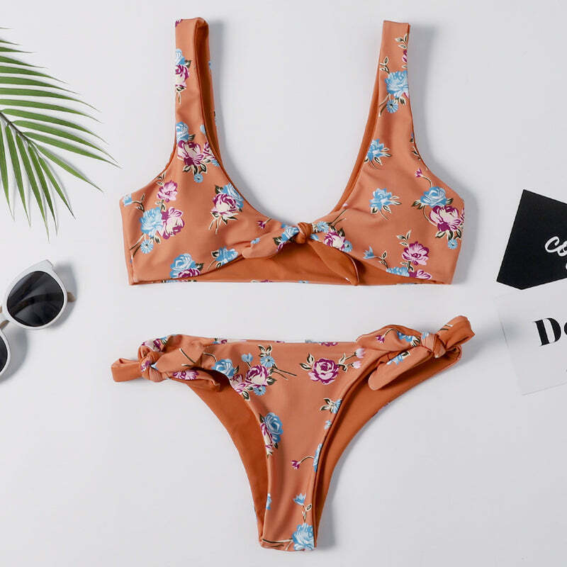 Y2K Floral Braided Bikini Set with Front Knot - Coquette Aesthetic Swimwear