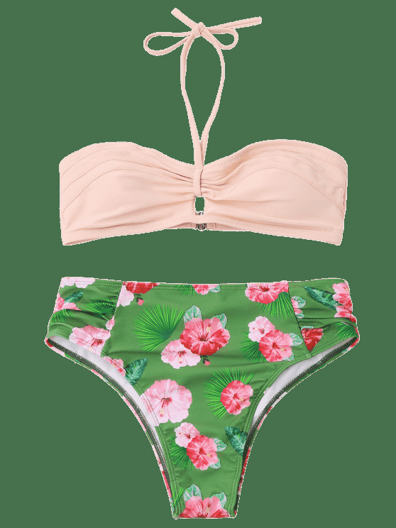 Y2K Floral Halter Bikini Set with High Cut Bottoms - Coquette Aesthetic Swimsuit