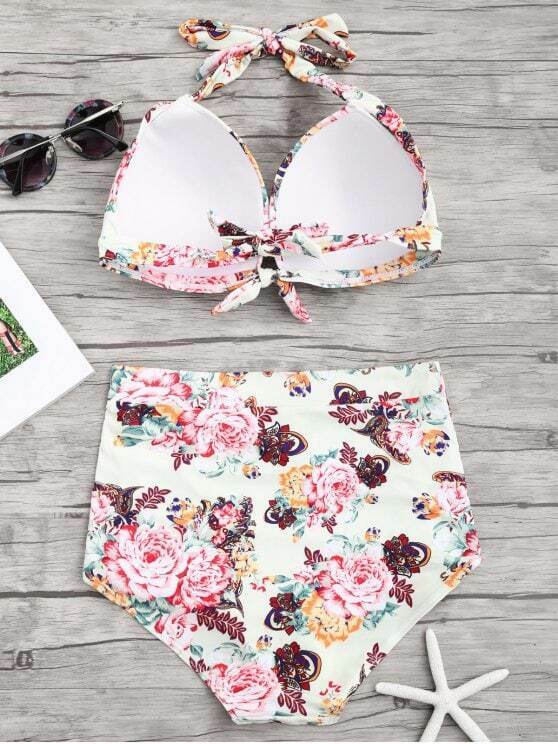 Y2K Floral Ruched High Waist Bikini Set - Trendy Women's Fashion Swimwear