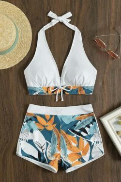 Y2K Floral Split Bikini with Boyshorts - Coquette Aesthetic Swimwear for Women