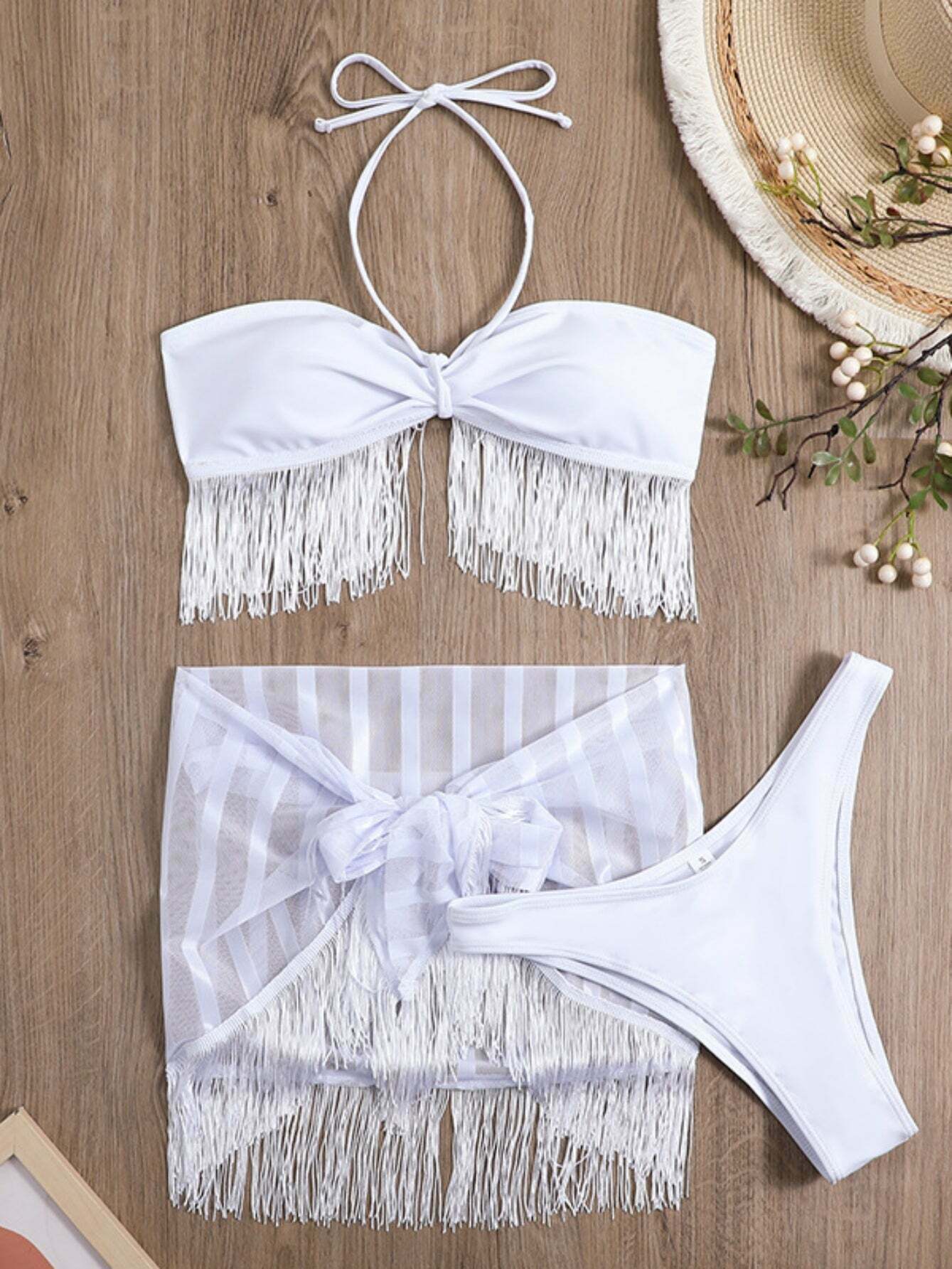 Y2K Fringe Tube Top Mesh Bikini Set - Coquette Aesthetic Swimwear