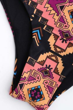 Y2K Geometric Print High Neck Cut Out Bikini Set - Retro Aesthetic Swimwear for Women