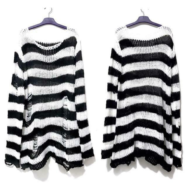Y2K Gothic Punk Long Sweater: Coquette Aesthetic Grunge Style, Cute Tops, Pastel Goth, Cargo Skirt