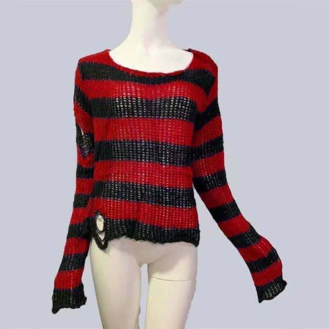 Y2K Gothic Punk Long Sweater: Coquette Aesthetic Grunge Style, Cute Tops, Pastel Goth, Cargo Skirt