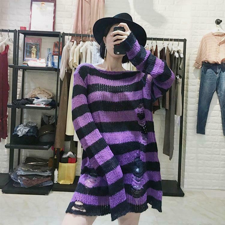 Y2K Gothic Punk Long Sweater: Coquette Aesthetic Grunge Style, Cute Tops, Pastel Goth, Cargo Skirt