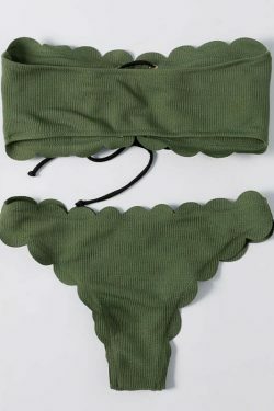 Y2K Green Bandeau Bikini Set with Lace-Up Detail - Coquette Aesthetic Swimwear for Women