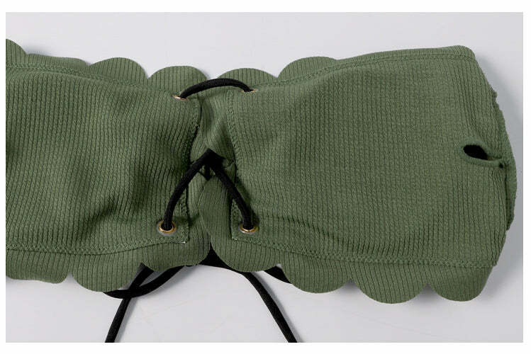 Y2K Green Bandeau Bikini Set with Lace-Up Detail - Coquette Aesthetic Swimwear for Women